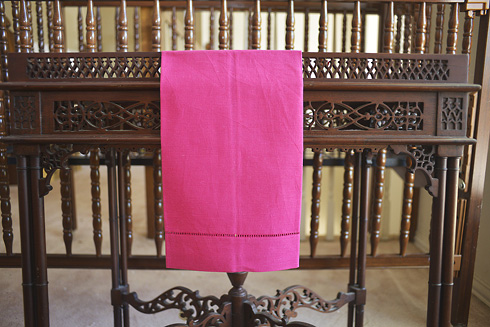 Pink Peacock colored Hemstitch Guest Towel. 14x22